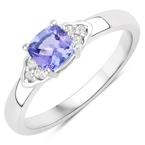 Tanzanite-0.67 Carat Genuine Tanzanite and Created White Sapphire .925 Sterling Silver Ring