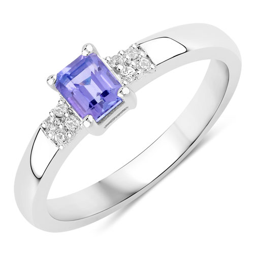 Tanzanite-0.63 Carat Genuine Tanzanite and Created White Sapphire .925 Sterling Silver Ring