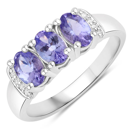 Tanzanite-1.36 Carat Genuine Tanzanite and Created White Sapphire .925 Sterling Silver Ring