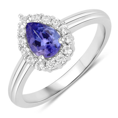 Tanzanite-1.07 Carat Genuine Tanzanite and Created White Sapphire .925 Sterling Silver Ring