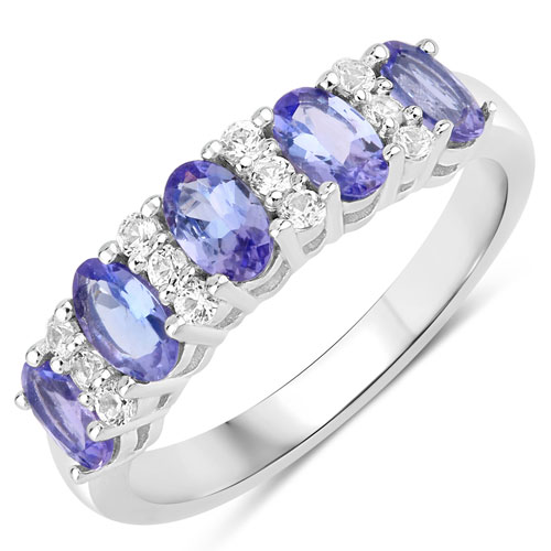 Tanzanite-1.38 Carat Genuine Tanzanite and Created White Sapphire .925 Sterling Silver Ring