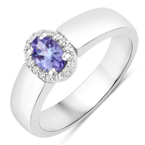 Tanzanite-0.52 Carat Genuine Tanzanite and Created White Sapphire .925 Sterling Silver Ring