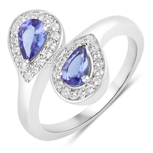 Tanzanite-1.06 Carat Genuine Tanzanite and Created White Sapphire .925 Sterling Silver Ring