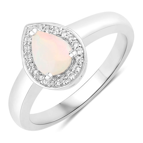 Opal-0.51 Carat Genuine Ethiopian Opal and Created White Sapphire .925 Sterling Silver Ring