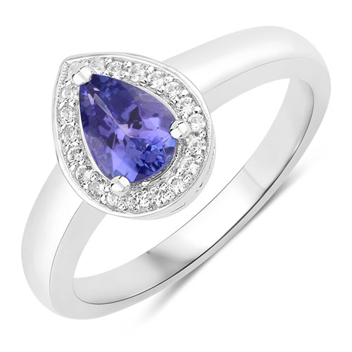 Tanzanite-0.75 Carat Genuine Tanzanite and Created White Sapphire .925 Sterling Silver Ring