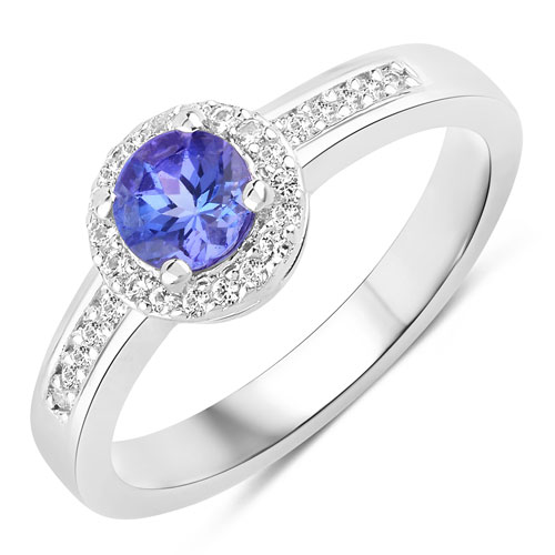 Tanzanite-0.62 Carat Genuine Tanzanite and Created White Sapphire .925 Sterling Silver Ring