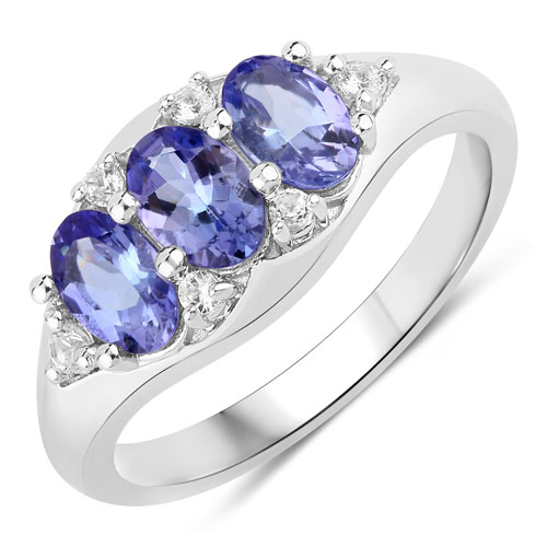 Tanzanite-1.51 Carat Genuine Tanzanite and Created White Sapphire .925 Sterling Silver Ring