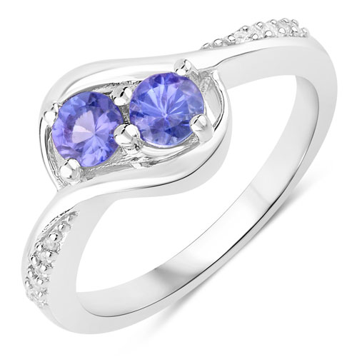 Tanzanite-0.51 Carat Genuine Tanzanite and Created White Sapphire .925 Sterling Silver Ring