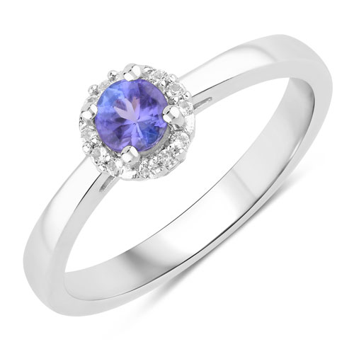 Tanzanite-0.29 Carat Genuine Tanzanite and Created White Sapphire .925 Sterling Silver Ring