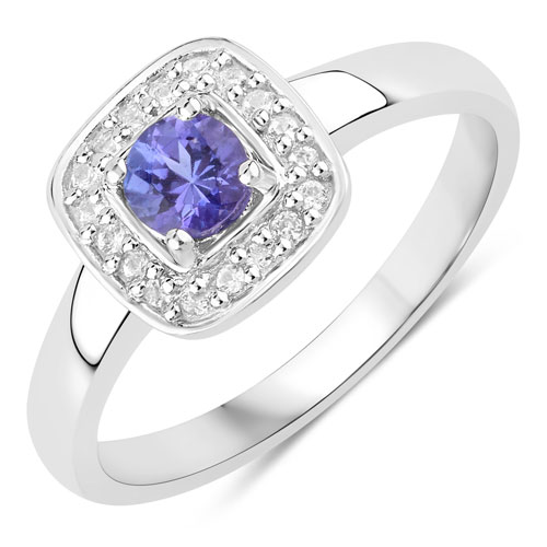 Tanzanite-0.32 Carat Genuine Tanzanite and Created White Sapphire .925 Sterling Silver Ring