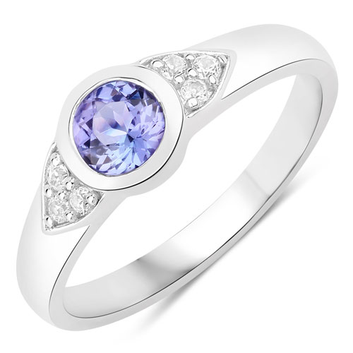 Tanzanite-0.65 Carat Genuine Tanzanite and Created White Sapphire .925 Sterling Silver Ring