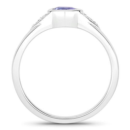 0.65 Carat Genuine Tanzanite and Created White Sapphire .925 Sterling Silver Ring