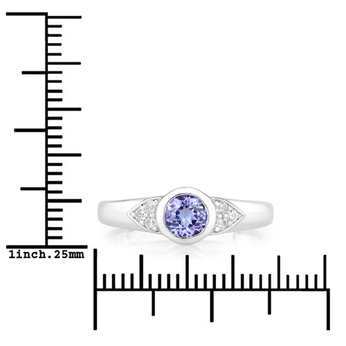 0.65 Carat Genuine Tanzanite and Created White Sapphire .925 Sterling Silver Ring
