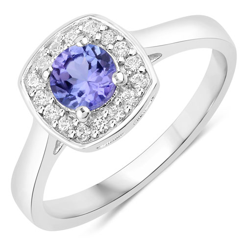 Tanzanite-0.79 Carat Genuine Tanzanite and Created White Sapphire .925 Sterling Silver Ring