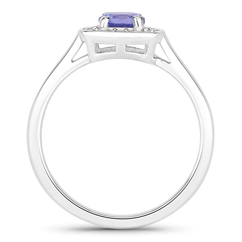 0.79 Carat Genuine Tanzanite and Created White Sapphire .925 Sterling Silver Ring