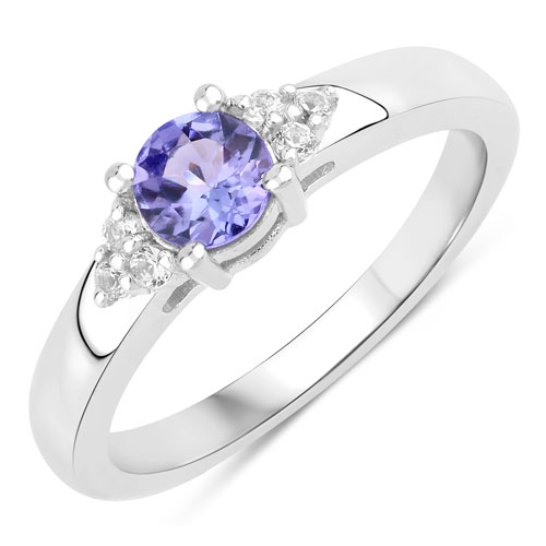 Tanzanite-0.65 Carat Genuine Tanzanite and Created White Sapphire .925 Sterling Silver Ring
