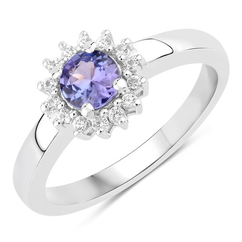 Tanzanite-0.75 Carat Genuine Tanzanite and Created White Sapphire .925 Sterling Silver Ring