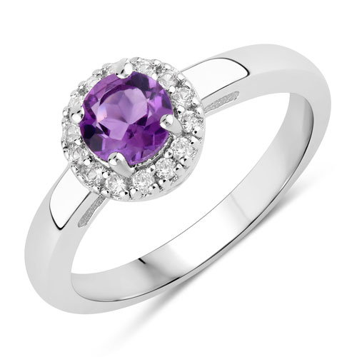Amethyst-0.57 Carat Genuine Amethyst and Created White Sapphire .925 Sterling Silver Ring
