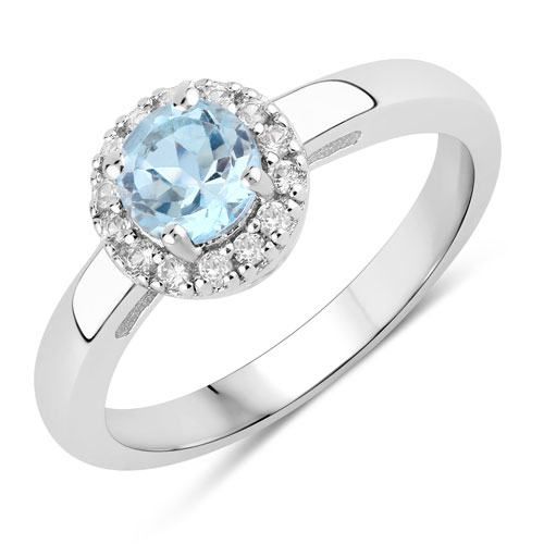 Rings-0.74 Carat Genuine Blue Topaz and Created White Sapphire .925 Sterling Silver Ring