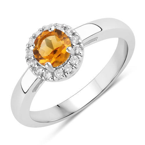 Citrine-0.59 Carat Genuine Citrine and Created White Sapphire .925 Sterling Silver Ring