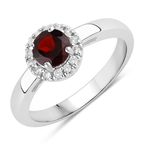 Garnet-0.74 Carat Genuine Garnet and Created White Sapphire .925 Sterling Silver Ring
