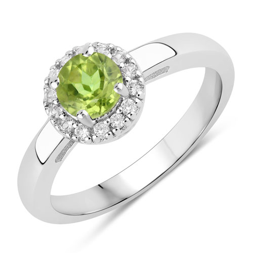 Peridot-0.65 Carat Genuine Peridot and Created White Sapphire .925 Sterling Silver Ring
