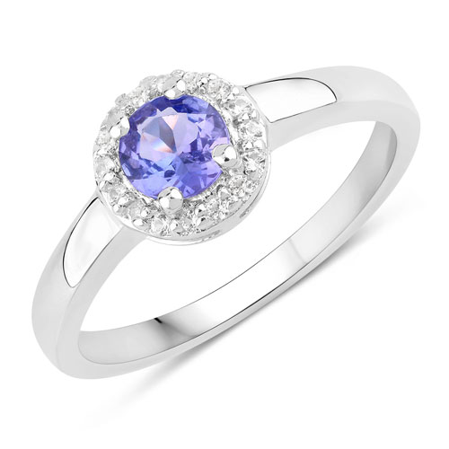 Tanzanite-0.61 Carat Genuine Tanzanite and Created White Sapphire .925 Sterling Silver Ring