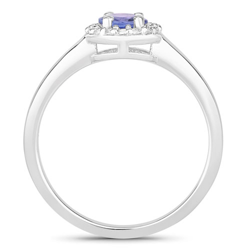 0.61 Carat Genuine Tanzanite and Created White Sapphire .925 Sterling Silver Ring