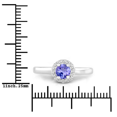 0.61 Carat Genuine Tanzanite and Created White Sapphire .925 Sterling Silver Ring