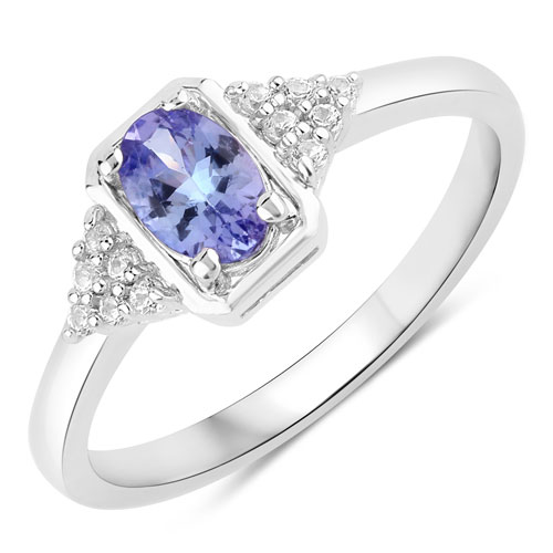 Tanzanite-0.56 Carat Genuine Tanzanite and Created White Sapphire .925 Sterling Silver Ring