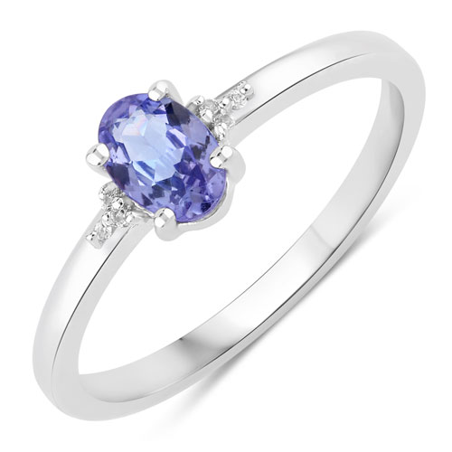 Tanzanite-0.46 Carat Genuine Tanzanite and Created White Sapphire .925 Sterling Silver Ring