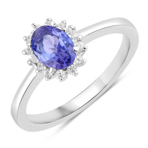 Tanzanite-0.51 Carat Genuine Tanzanite and Created White Sapphire .925 Sterling Silver Ring