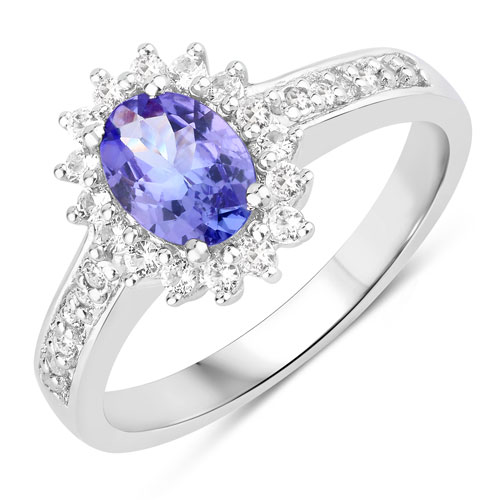 Tanzanite-1.27 Carat Genuine Tanzanite and Created White Sapphire .925 Sterling Silver Ring