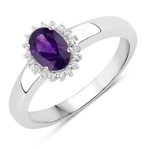 Amethyst-0.89 Carat Genuine Amethyst and Created White Sapphire .925 Sterling Silver Ring
