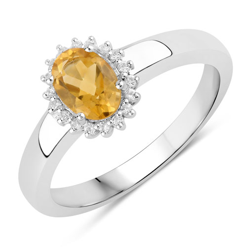 Citrine-0.89 Carat Genuine Citrine and Created White Sapphire .925 Sterling Silver Ring