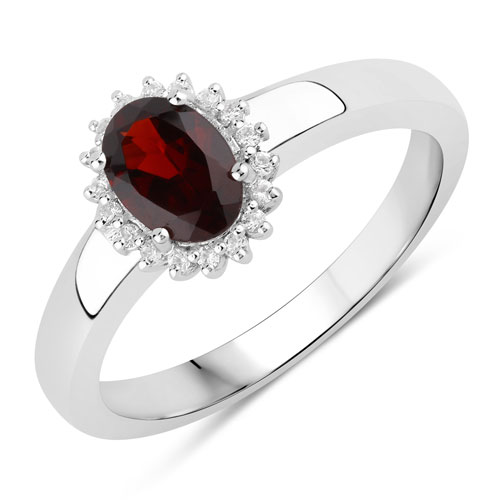 Garnet-0.94 Carat Genuine Garnet and Created White Sapphire .925 Sterling Silver Ring