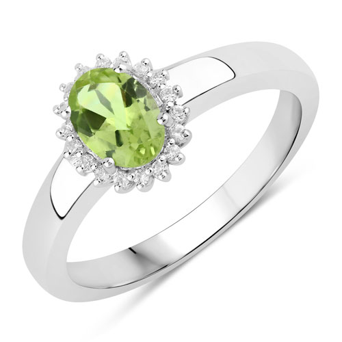 Peridot-0.92 Carat Genuine Peridot and Created White Sapphire .925 Sterling Silver Ring