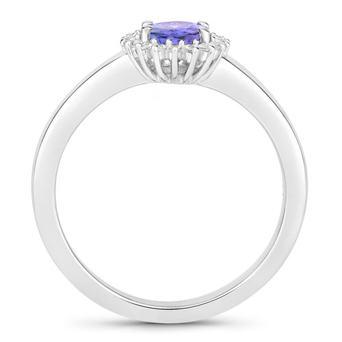 0.84 Carat Genuine Tanzanite and Created White Sapphire .925 Sterling Silver Ring