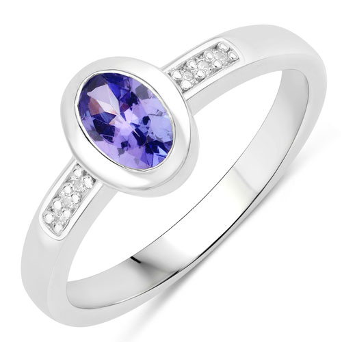 Tanzanite-0.78 Carat Genuine Tanzanite and Created White Sapphire .925 Sterling Silver Ring