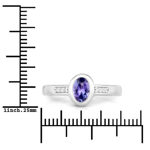 0.78 Carat Genuine Tanzanite and Created White Sapphire .925 Sterling Silver Ring