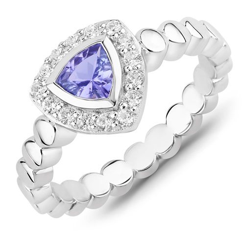 Tanzanite-0.88 Carat Genuine Tanzanite and Created White Sapphire .925 Sterling Silver Ring