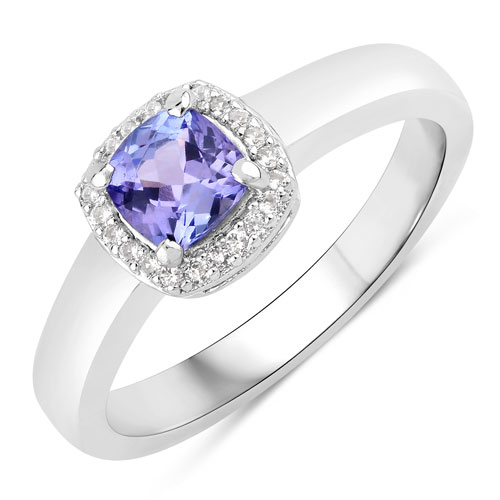 Tanzanite-0.62 Carat Genuine Tanzanite and Created White Sapphire .925 Sterling Silver Ring
