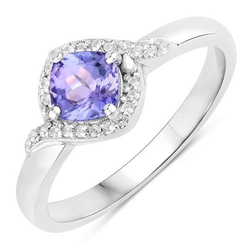 Tanzanite-0.65 Carat Genuine Tanzanite and Created White Sapphire .925 Sterling Silver Ring