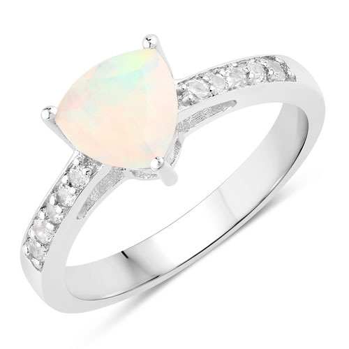 Opal-0.91 Carat Genuine Ethiopian Opal and Created White Sapphire .925 Sterling Silver Ring