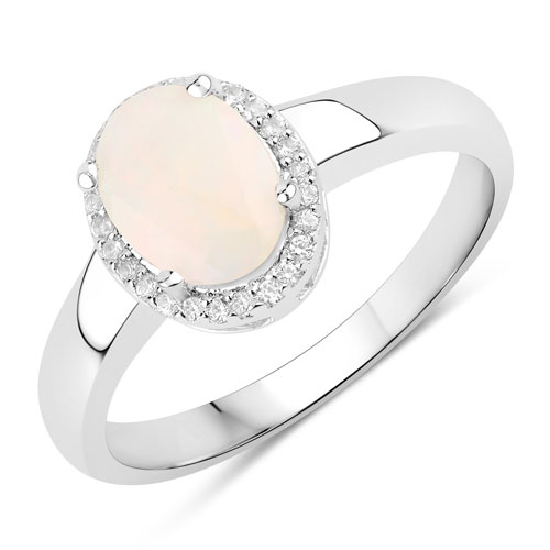 Opal-0.75 Carat Genuine Ethiopian Opal and Created White Sapphire .925 Sterling Silver Ring