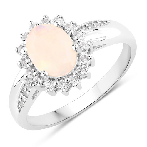 Opal-1.05 Carat Genuine Ethiopian Opal and Created White Sapphire .925 Sterling Silver Ring