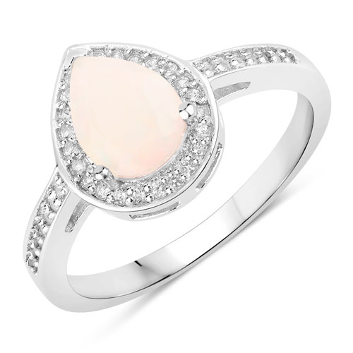 Opal-0.80 Carat Genuine Ethiopian Opal and Created White Sapphire .925 Sterling Silver Ring