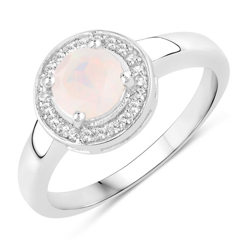 Opal-0.61 Carat Genuine Ethiopian Opal and Created White Sapphire .925 Sterling Silver Ring