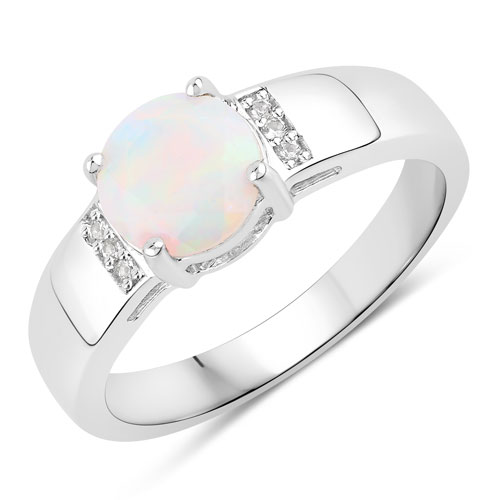 Opal-0.68 Carat Genuine Ethiopian Opal and Created White Sapphire .925 Sterling Silver Ring