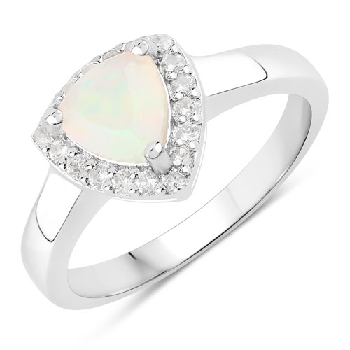 Opal-0.76 Carat Genuine Ethiopian Opal and Created White Sapphire .925 Sterling Silver Ring